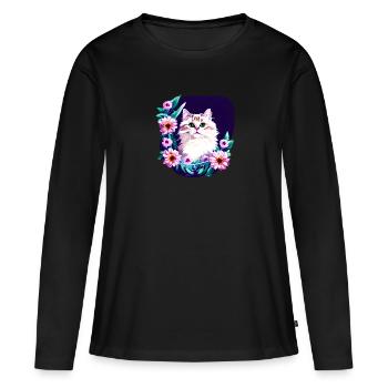 Katze Perser Perserkatze Haustier Tier blumen - Frauen Premium Bio Langarmshirt - Schwarz - Vorne - Julia (174cm)
