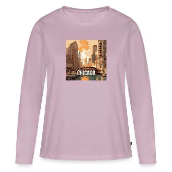 Chicago au coucher du soleil - T-shirt manches longues Premium bio Femme - rose poudré - Devant - Julia (174cm)