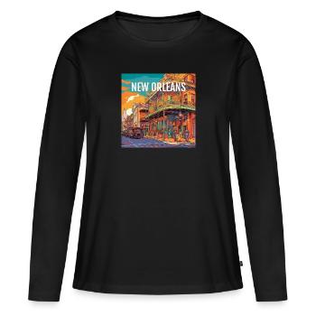 La Nouvelle-Orléans au coucher du soleil - T-shirt manches longues Premium bio Femme - noir - Devant - Julia (174cm)