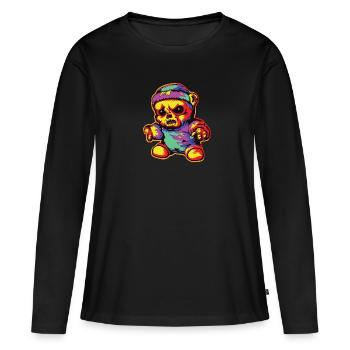 Horror Gruseliger Bär Halloween Gargoyle Bär - Frauen Premium Bio Langarmshirt - Schwarz - Vorne - Julia (174cm)