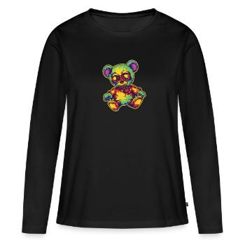 Horreur Effrayant Ours Halloween Ours Inquiétant - T-shirt manches longues Premium bio Femme - noir - Devant - Julia (174cm)
