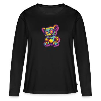 Horror Gruseliger Bär Halloween Spektral Kuscheln - Frauen Premium Bio Langarmshirt - Schwarz - Vorne - Julia (174cm)
