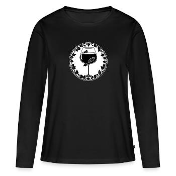 Elegantes Weinglas-Design – Weinrebe und Blätter - Frauen Premium Bio Langarmshirt - Schwarz - Vorne - Julia (174cm)