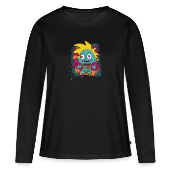 Retro-Stil 90er Jahre Cartoon Comic Held - Frauen Premium Bio Langarmshirt - Schwarz - Vorne - Julia (174cm)