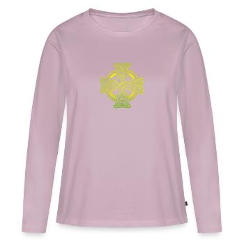 Croix celte - T-shirt manches longues Premium bio Femme - rose poudré - Devant - Julia (174cm)