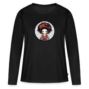 Chibi Geisha Japon - T-shirt manches longues Premium bio Femme - noir - Devant - Julia (174cm)