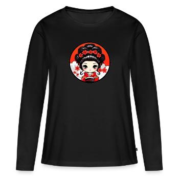 Chibi Geisha Japon - T-shirt manches longues Premium bio Femme - noir - Devant - Julia (174cm)
