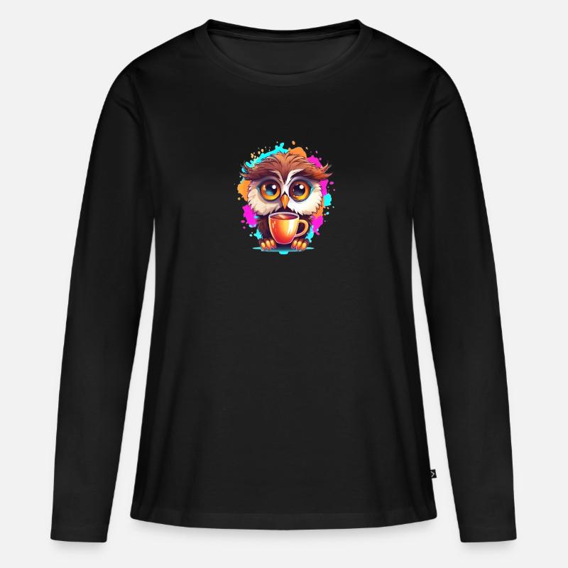 Niedliche Wachsame Eule | Nachtschwärmer Eule - Frauen Premium Bio Langarmshirt - Schwarz