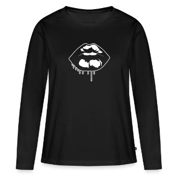 Lèvres, bouche, baisers lèvres - T-shirt manches longues Premium bio Femme - noir - Devant - Julia (174cm)