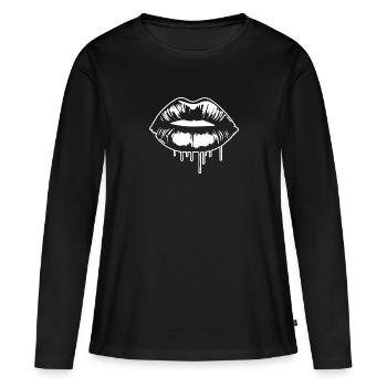 Lèvres, bouche, baisers lèvres - T-shirt manches longues Premium bio Femme - noir - Devant - Julia (174cm)