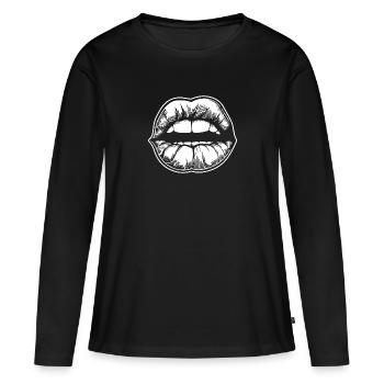 Lèvres, bouche, baisers lèvres - T-shirt manches longues Premium bio Femme - noir - Devant - Julia (174cm)