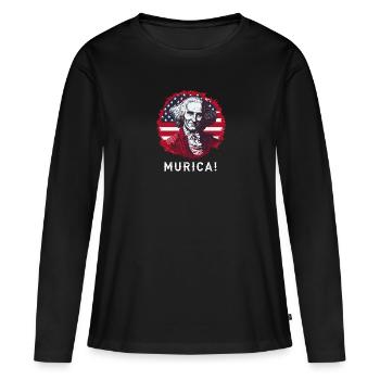 Patriotic USA Griddy George Washington Murica - Women's Premium Organic Long Sleeve Shirt - black - Front - Julia (174cm)