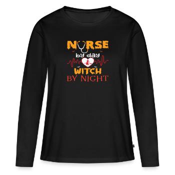 Infirmière le jour Sorcière la nuit - T-shirt manches longues Premium bio Femme - noir - Devant - Julia (174cm)