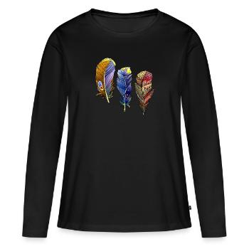 Feder - Frauen Premium Bio Langarmshirt - Schwarz - Vorne - Julia (174cm)
