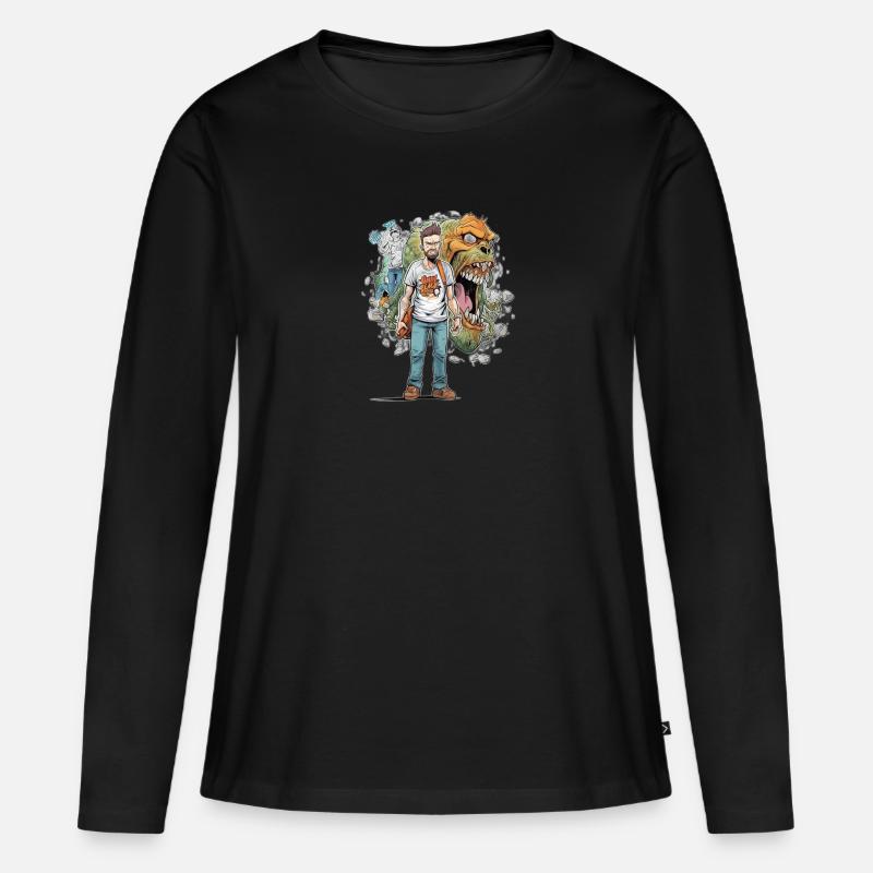 comic - Frauen Premium Bio Langarmshirt - Schwarz