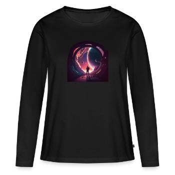 fin de l’espace - T-shirt manches longues Premium bio Femme - noir - Devant - Julia (174cm)