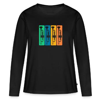 Sammlung antiker Trompeten - Jazzmusik - Frauen Premium Bio Langarmshirt - Schwarz - Vorne - Julia (174cm)