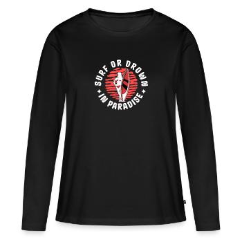 Retro Surfing Mädchen Surfen oder Ertrinken Sonnenuntergang - Frauen Premium Bio Langarmshirt - Schwarz - Vorne - Julia (174cm)