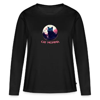 Cat Momma - Katzen Mama Shirt - Frauen Premium Bio Langarmshirt - Schwarz - Vorne - Julia (174cm)