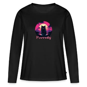 Süße Katze Purrrdy Katzen Shirt - Frauen Premium Bio Langarmshirt - Schwarz - Vorne - Julia (174cm)
