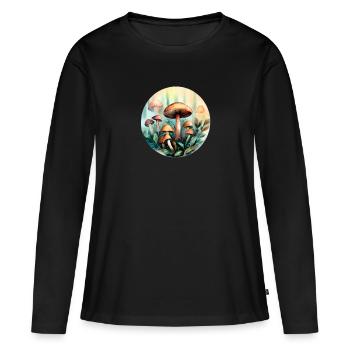 Pilze im Wald, Pilze in der Natur - Frauen Premium Bio Langarmshirt - Schwarz - Vorne - Julia (174cm)