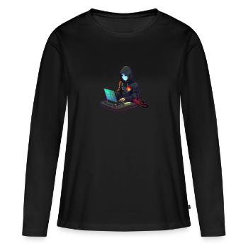 Codeur concentré - T-shirt manches longues Premium bio Femme - noir - Devant - Julia (174cm)