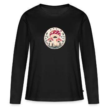 Pilze Fliegenpilze in magischen Herzen - Frauen Premium Bio Langarmshirt - Schwarz - Vorne - Julia (174cm)