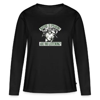 Mère nature parle, écoutez-vous? - T-shirt manches longues Premium bio Femme - noir - Devant - Julia (174cm)