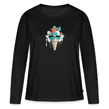 Glace fraise menthe vanille - T-shirt manches longues Premium bio Femme - noir - Devant - Julia (174cm)