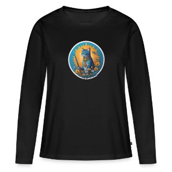 Die blaue Sommerwächterkatze - Frauen Premium Bio Langarmshirt - Schwarz - Vorne - Julia (174cm)