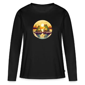 Deux grenouilles profitent des rayons du soleil - T-shirt manches longues Premium bio Femme - noir - Devant - Julia (174cm)