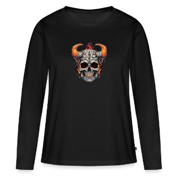 Crâne cornu tiré - T-shirt manches longues Premium bio Femme - noir - Devant - Julia (174cm)
