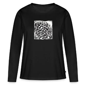 Abstraction échiquéenne n°2 - T-shirt manches longues Premium bio Femme - noir - Devant - Julia (174cm)