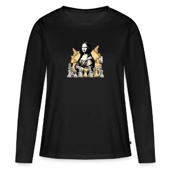 Mona aux échecs - T-shirt manches longues Premium bio Femme - noir - Devant - Julia (174cm)