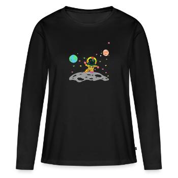 astronaute jaune et rouge - T-shirt manches longues Premium bio Femme - noir - Devant - Julia (174cm)