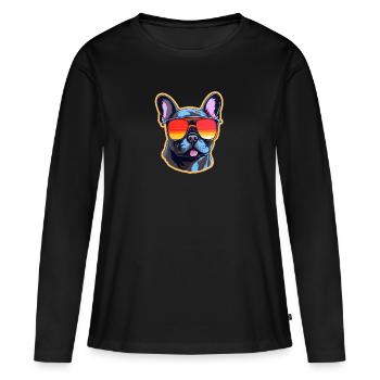French bulldog with sunglasses - Women's Premium Organic Long Sleeve Shirt - black - Front - Julia (174cm)
