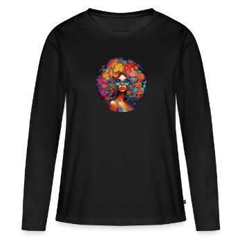 Fleurie Flow Flower Power - Frauen Premium Bio Langarmshirt - Schwarz - Vorne - Julia (174cm)