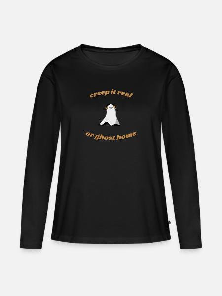Halloween Geist - Frauen Premium Bio Langarmshirt - Schwarz
