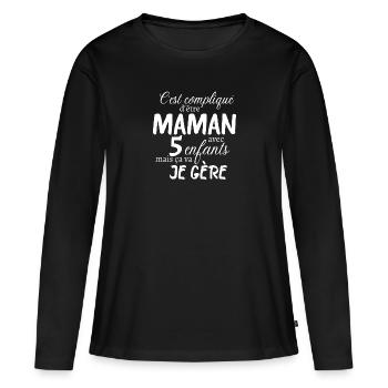 t shirt femme pour maman de 5 enfants amour - T-shirt manches longues Premium bio Femme - noir - Devant - Julia (174cm)