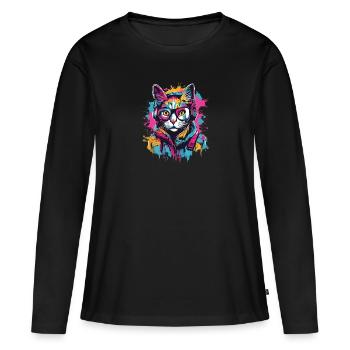 Chat urbain - T-shirt manches longues Premium bio Femme - noir - Devant - Julia (174cm)