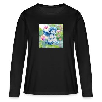ange et papillons - T-shirt manches longues Premium bio Femme - noir - Devant - Julia (174cm)