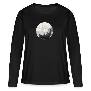 Wikingerschiff auf dem Meer mit Gletscher - Frauen Premium Bio Langarmshirt - Schwarz - Vorne - Julia (174cm)