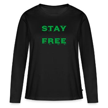 Restez gratuit - T-shirt manches longues Premium bio Femme - noir - Devant - Julia (174cm)