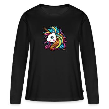 Rainbow Mane Unicorn - 5000 - DIGITAL - Women's Premium Organic Long Sleeve Shirt - black - Front - Julia (174cm)