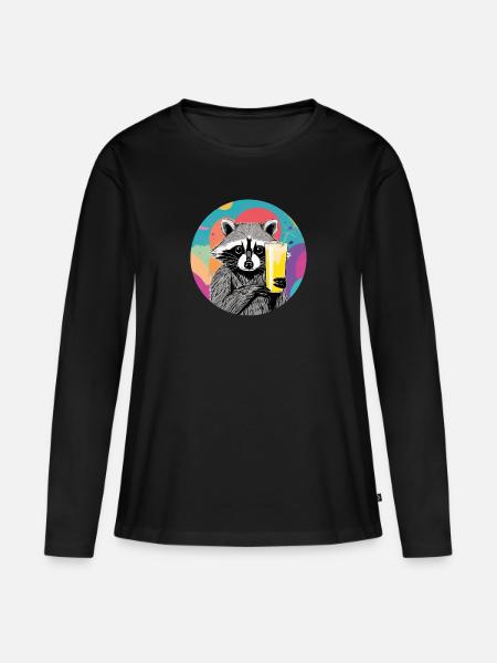 Süßer Waschbär mit Bananenmilch - Frauen Premium Bio Langarmshirt - Schwarz