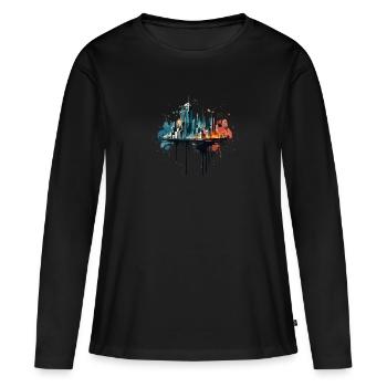 Une ville d’encre la nuit - T-shirt manches longues Premium bio Femme - noir - Devant - Julia (174cm)