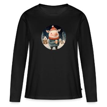Piggy au cacao - T-shirt manches longues Premium bio Femme - noir - Devant - Julia (174cm)