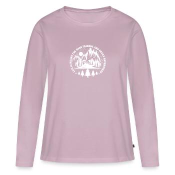 La vie est faite pour les bons amis et la grande aventure - T-shirt manches longues Premium bio Femme - rose poudré - Devant - Julia (174cm)