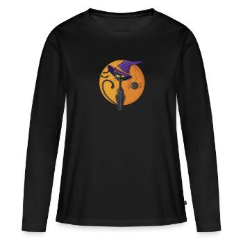 Chat noir et araignée - T-shirt manches longues Premium bio Femme - noir - Devant - Julia (174cm)