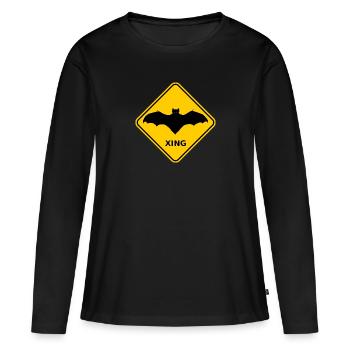Warnschild "Wildwechsel Fledermäuse / Bats Xing" - Frauen Premium Bio Langarmshirt - Schwarz - Vorne - Julia (174cm)